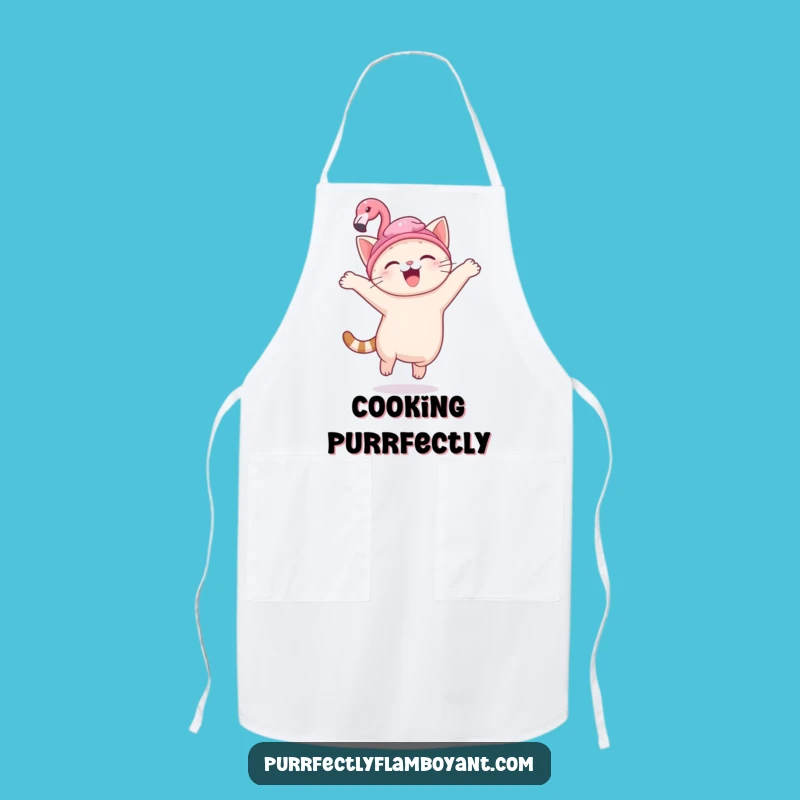 Funny Kawaii Cat Flamingo Hat Apron, Cook with Joy & Perfect Funny Gift for Chefs