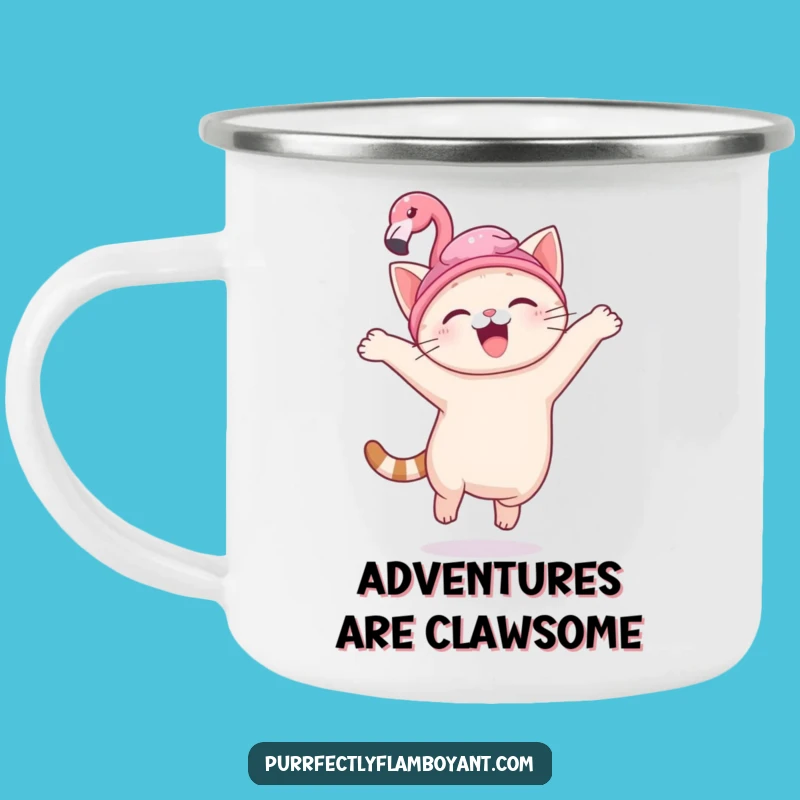 Funny Kawaii Cat Flamingo Hat Camping Mug, Adventure Buddy & Perfect Funny Gift