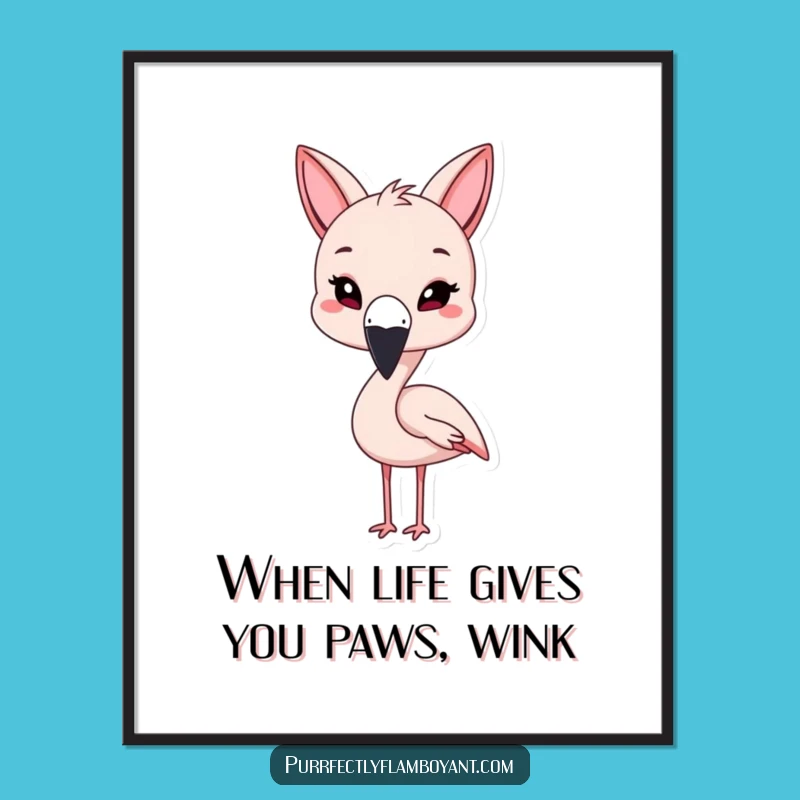 Funny Free Printable Wall Art: Flamingo Cat Ears Downloadable Art Gift