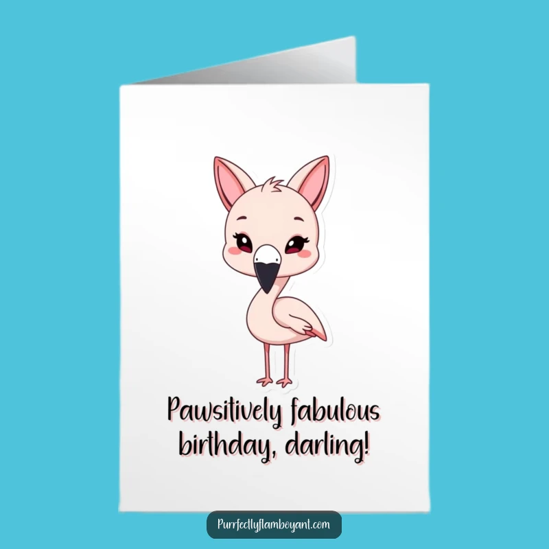 Free Printable Birthday Card: Playful Flamingo Cat Ears Downloadable Gift